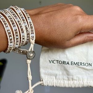 Victoria Emerson Cream and Tan Boho Wrap Bracelet beaded